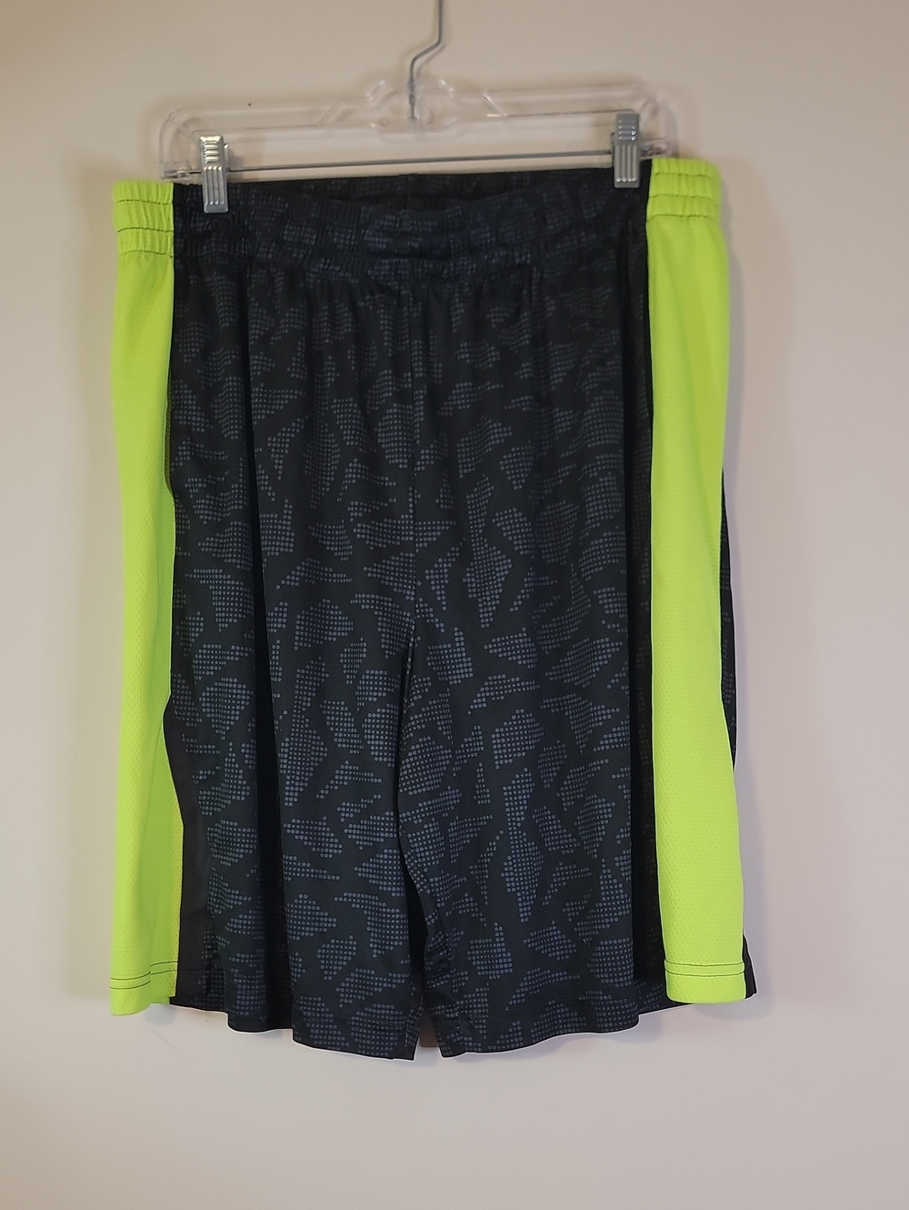 tek gear Men's Black Shorts with Neon Yellow Side Panels